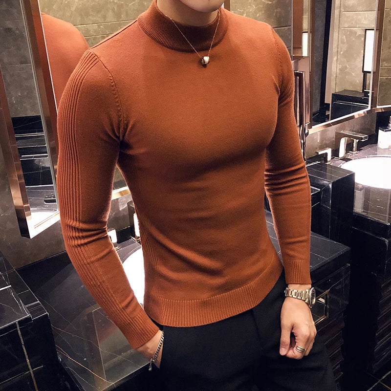 Jersey de Cuello Alto Slim Fit para Hombre – Punto Fino Otoño-Invierno