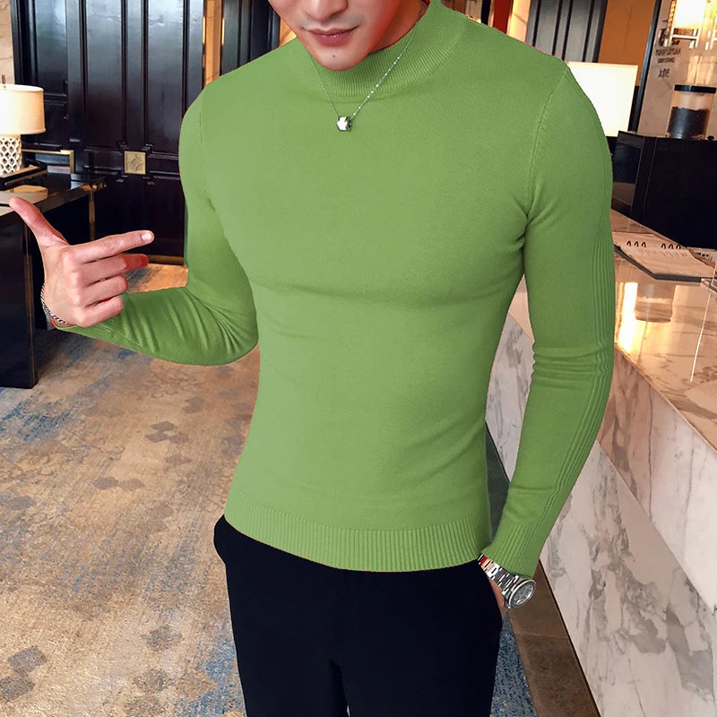 Jersey de Cuello Alto Slim Fit para Hombre – Punto Fino Otoño-Invierno