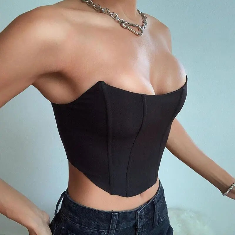 Women's Off-the-Shoulder & Backless Corset Top – Sexy Solid Color Bustier