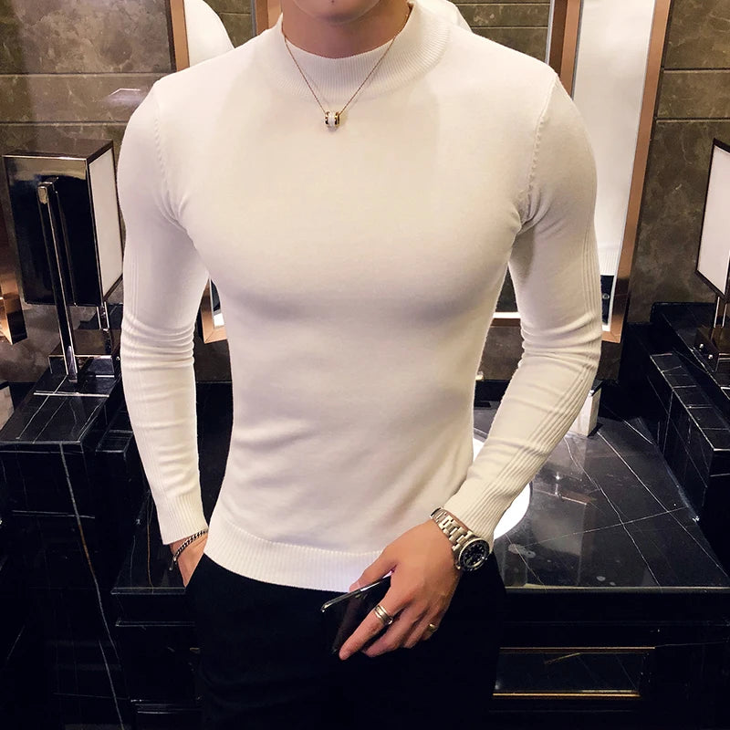 Jersey de Cuello Alto Slim Fit para Hombre – Punto Fino Otoño-Invierno