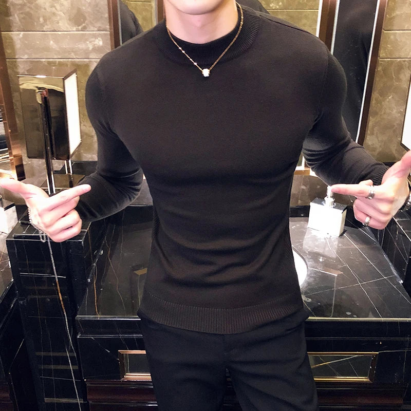 Jersey de Cuello Alto Slim Fit para Hombre – Punto Fino Otoño-Invierno