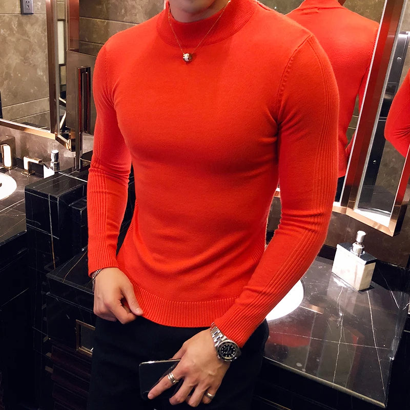 Jersey de Cuello Alto Slim Fit para Hombre – Punto Fino Otoño-Invierno