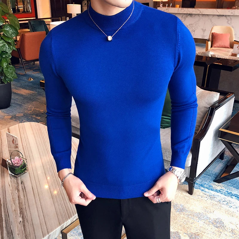Jersey de Cuello Alto Slim Fit para Hombre – Punto Fino Otoño-Invierno