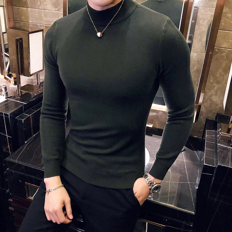 Jersey de Cuello Alto Slim Fit para Hombre – Punto Fino Otoño-Invierno