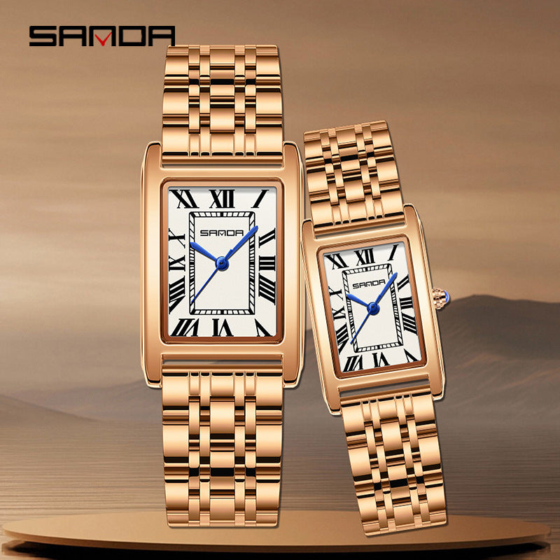 Vintage Square Couple's Watch – Elegant Unisex Quartz with Roman Numerals