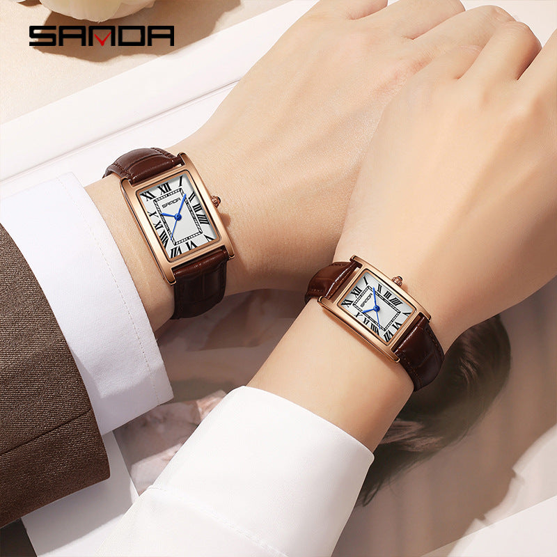 Vintage Square Couple's Watch – Elegant Unisex Quartz with Roman Numerals