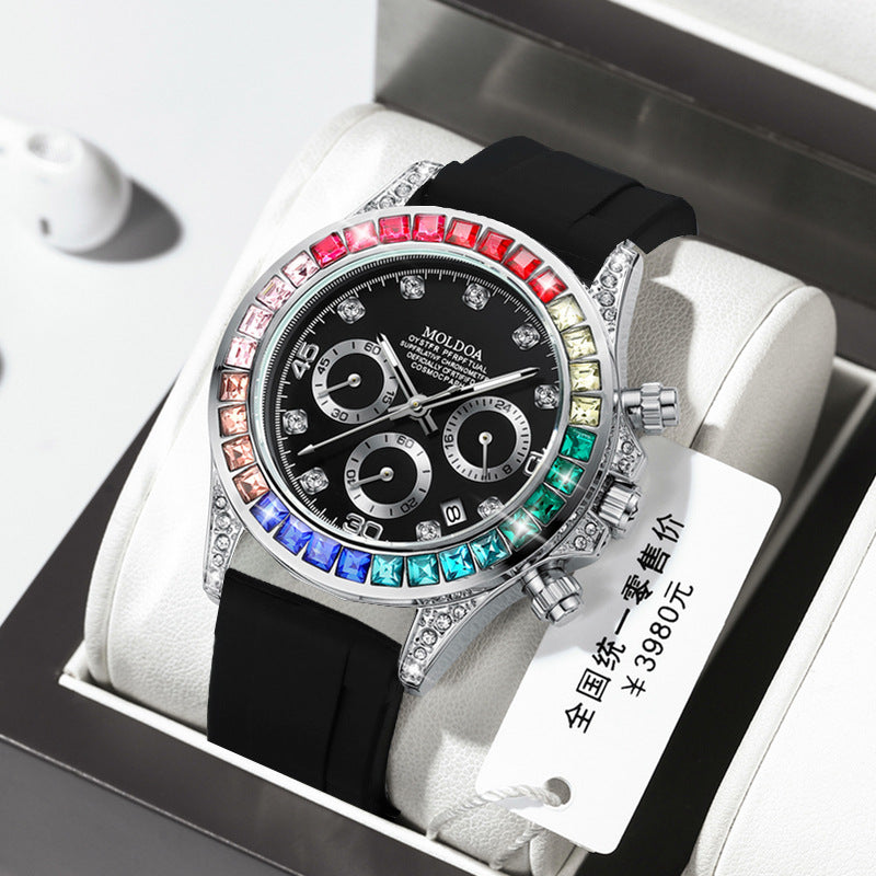 Men's Quartz Watch Three Sub-Dials – Multifunction Calendar Steel or Silicone Strap