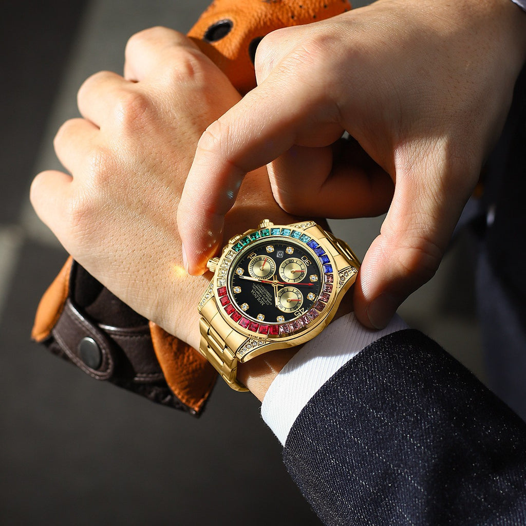 Men's Quartz Watch Three Sub-Dials – Multifunction Calendar Steel or Silicone Strap