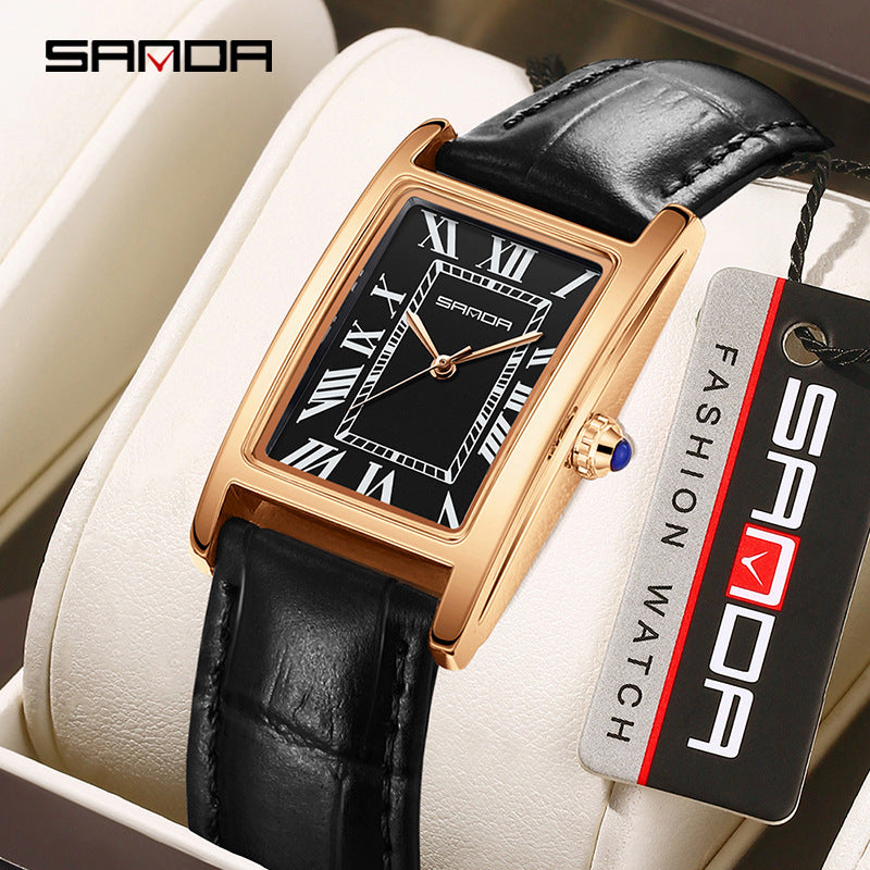 Vintage Square Couple's Watch – Elegant Unisex Quartz with Roman Numerals