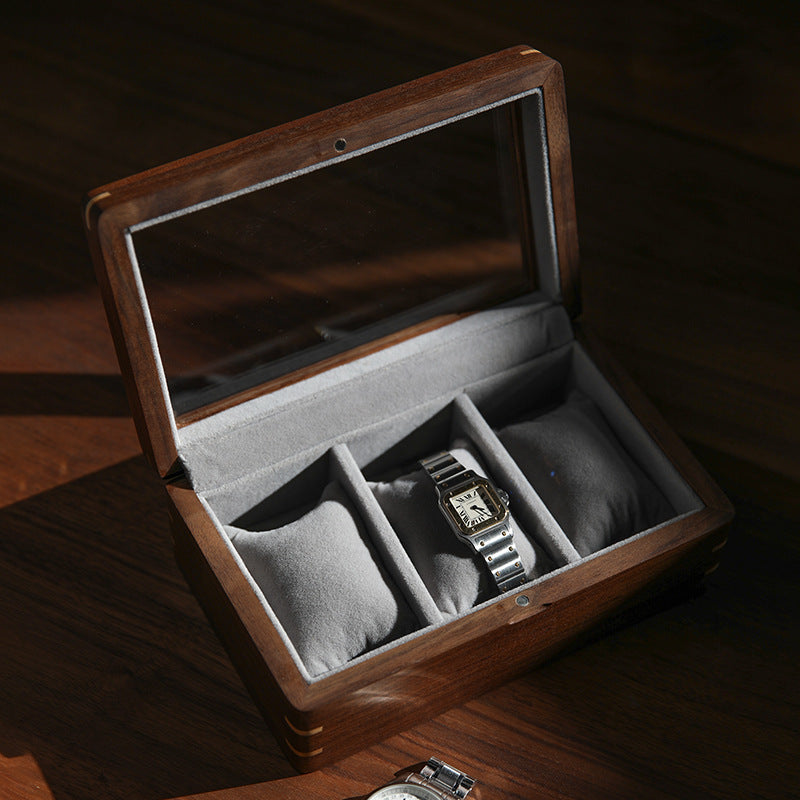 Caja Expositor de Relojes en Madera Maciza – Nogal Negro o Cerezo Americano con Tapa Skylight