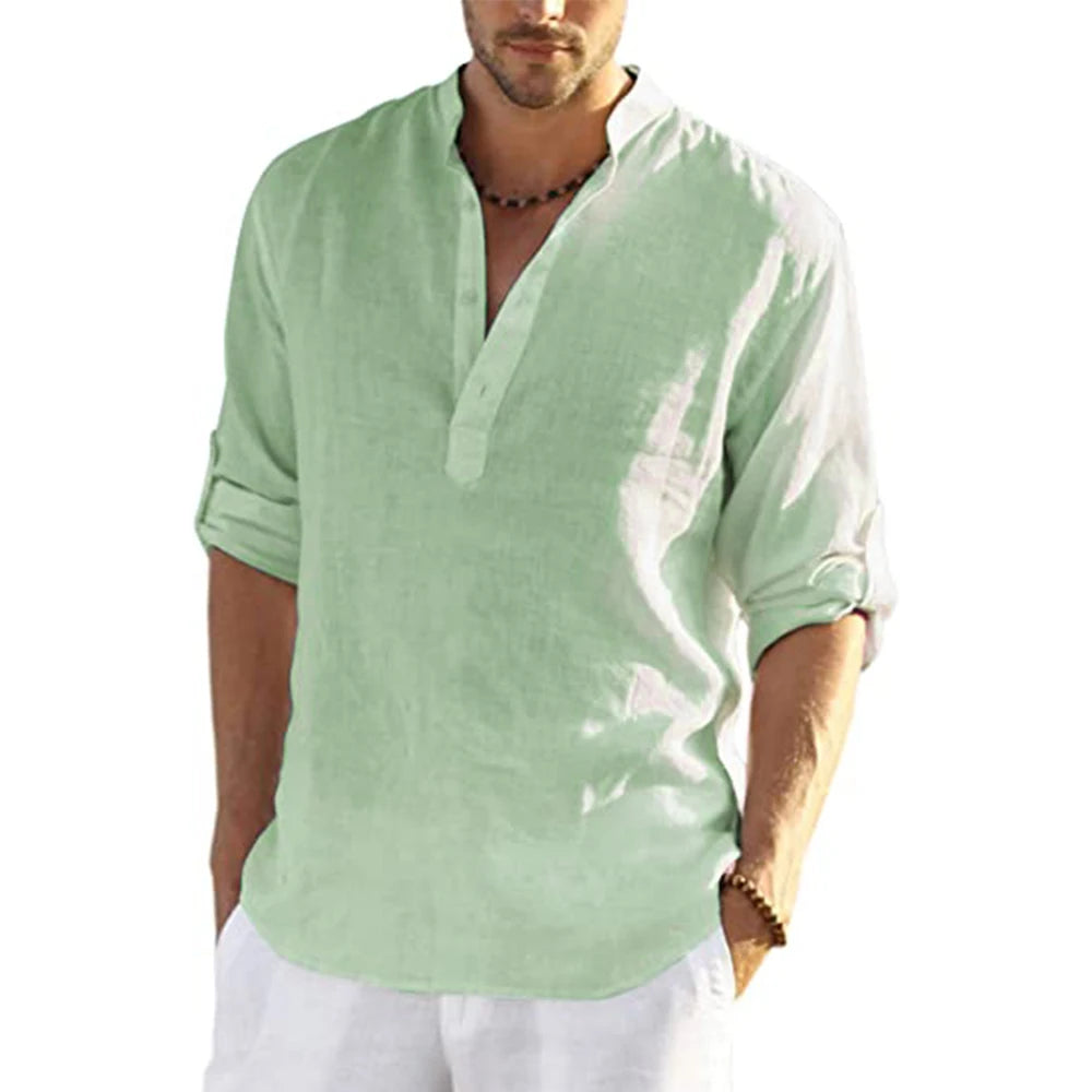 Men's Cotton Linen Long Sleeve Shirt – Loose Casual Spring Autumn, Size S-3XL