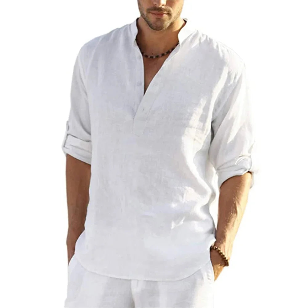Men's Cotton Linen Long Sleeve Shirt – Loose Casual Spring Autumn, Size S-3XL