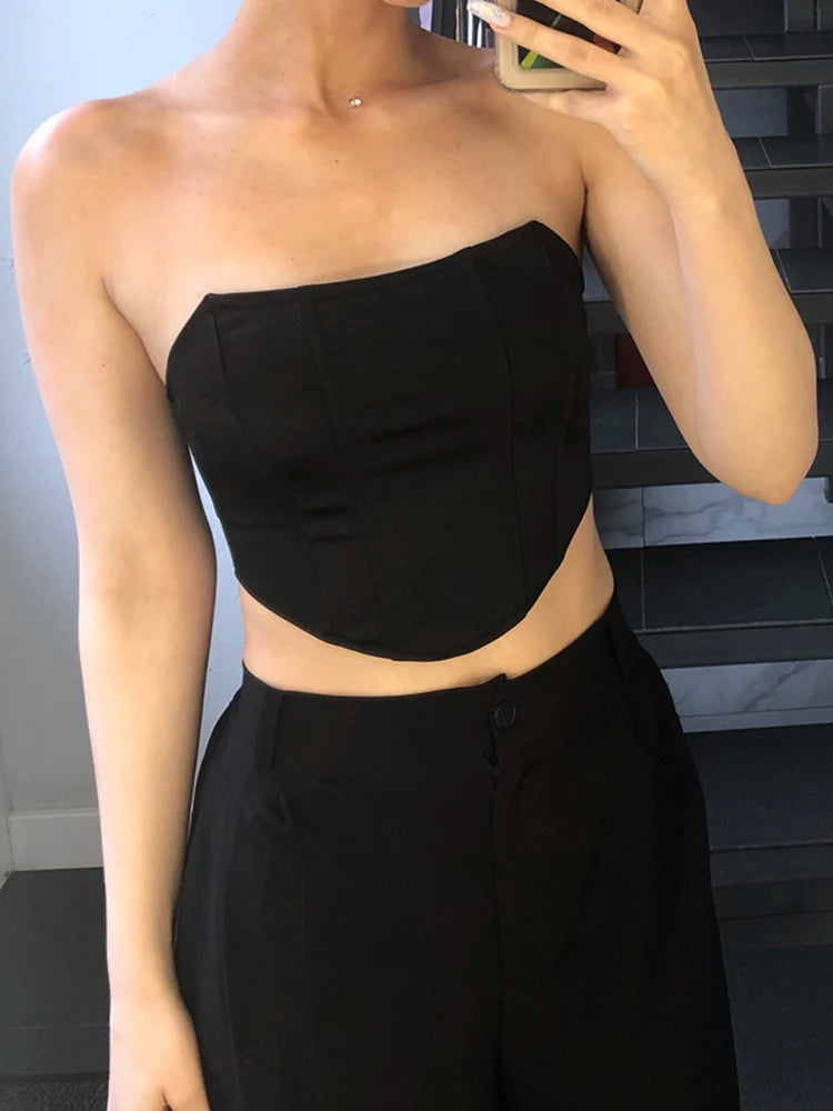 Women's Off-the-Shoulder & Backless Corset Top – Sexy Solid Color Bustier