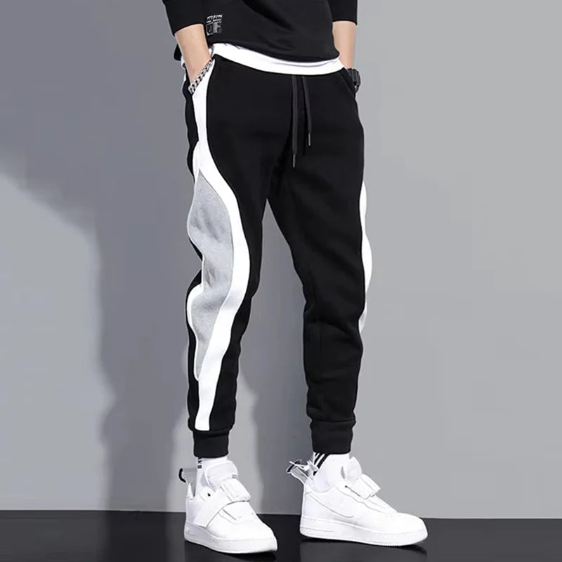 Men's Loose Patchwork Cargo Pants 9/10 – Breathable Elastic Casual Autumn