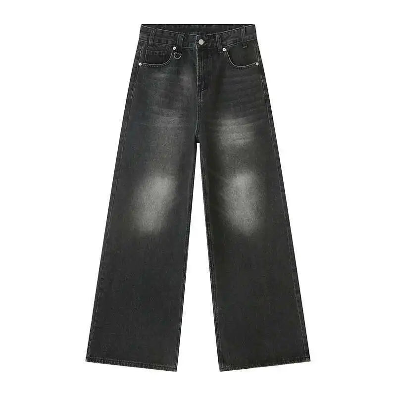 Men's Camouflage Wide-Leg Jeans – Vintage Washed Casual Denim, Size XS-XL