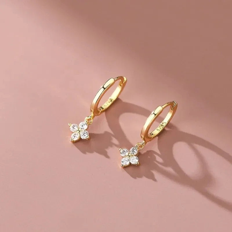 Clover Hoop Earrings with Zirconia in 925 Silver – Wedding & Party Jewelry