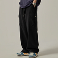 Pantalones cargo para hombre (primavera/otoño 2025): estilo vintage japonés, corte recto y holgado de pernera ancha, con botones, bolsillos grandes y cintura con cordón.
