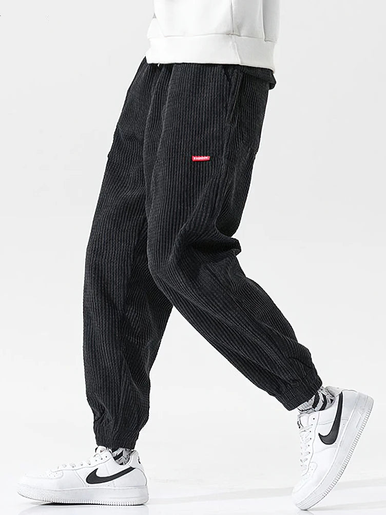 Men's Baggy Corduroy Tech Fleece Thermal Pants – Casual Sport Harem Joggers Fall Winter