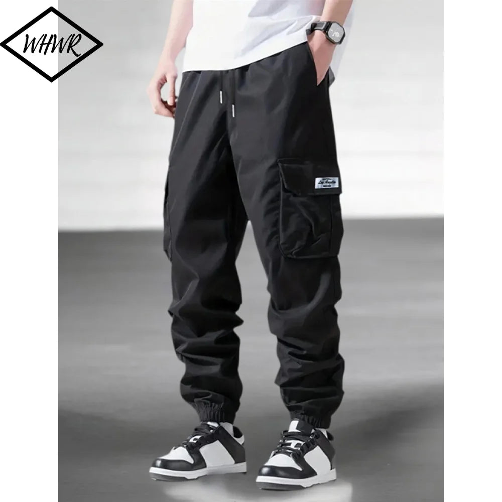 Men's cargo pants (urban/work style) for spring and autumn; casual multi-pocket trousers, suitable for training, running, and hiking.