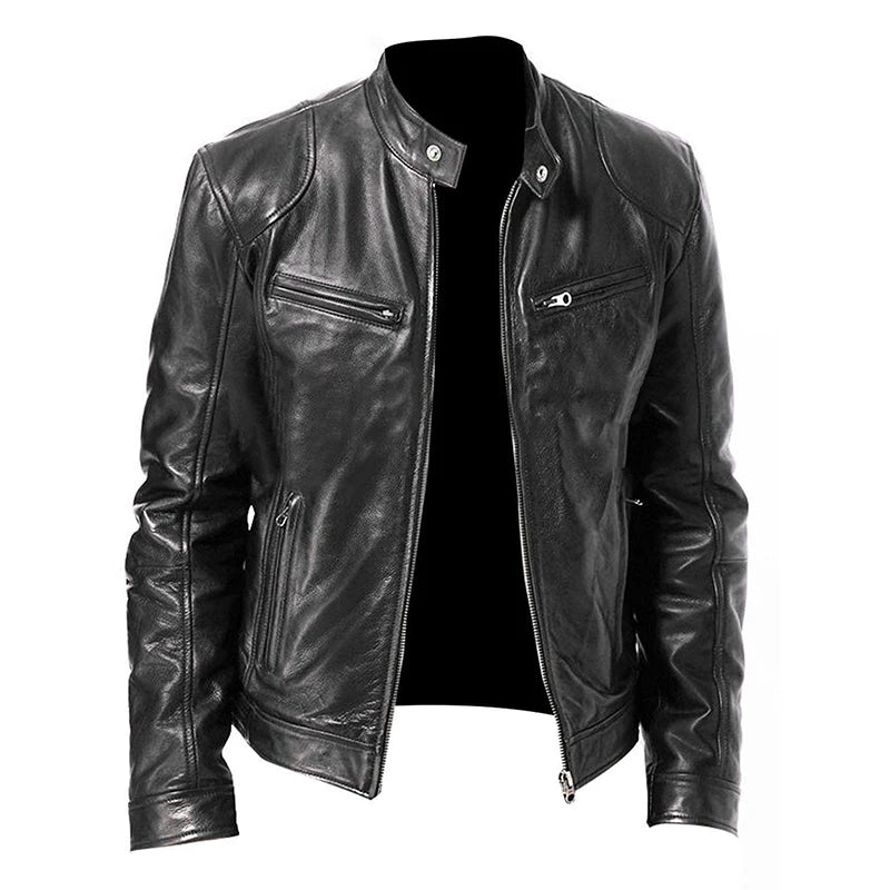 Cazadora Moto Hombre Cuero PU Slim Fit 2024 – Chaqueta Casual Cortavientos Moda Otoño