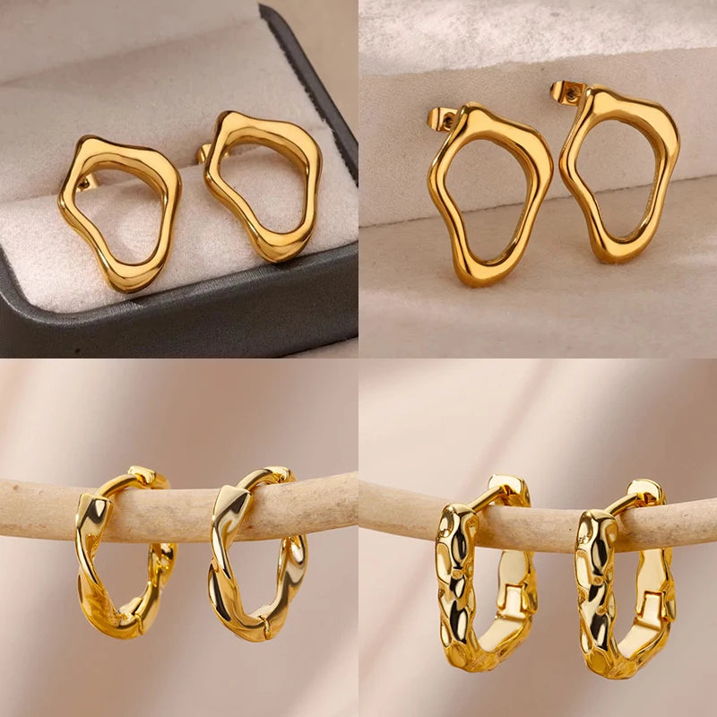 Irregular Stainless Steel Earrings – Aesthetic Gold Design for Women