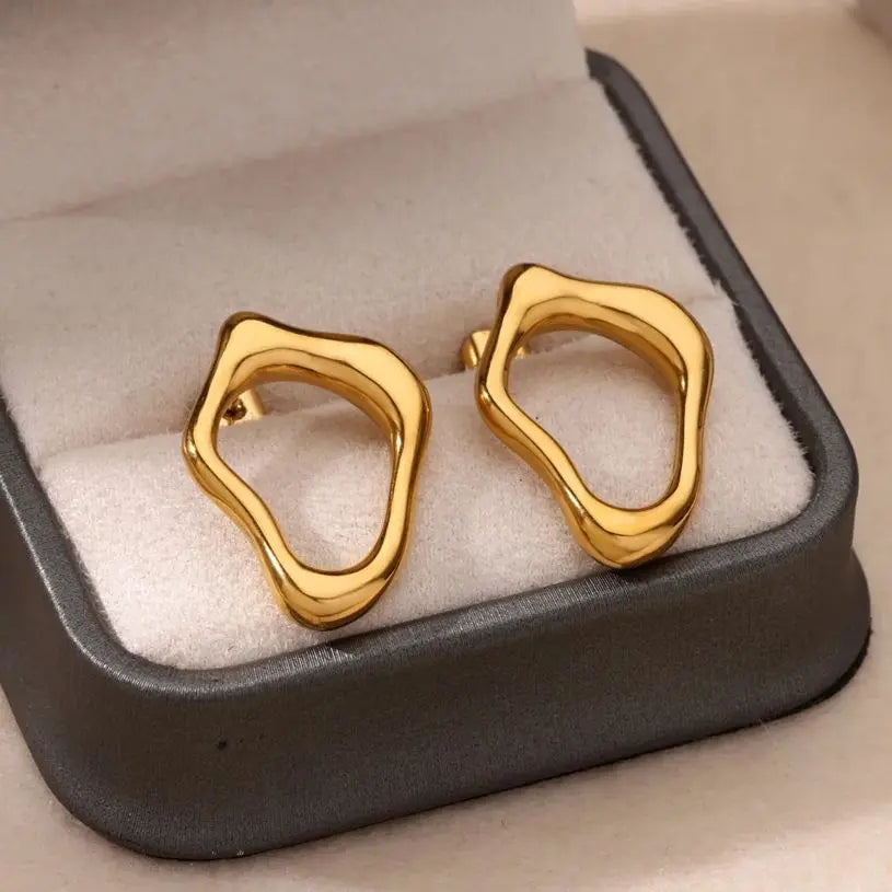 Irregular Stainless Steel Earrings – Aesthetic Gold Design for Women
