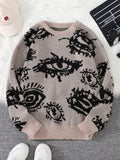 Abstract Eye Motif Jacquard Sweater – Casual Fall-Winter Pullover