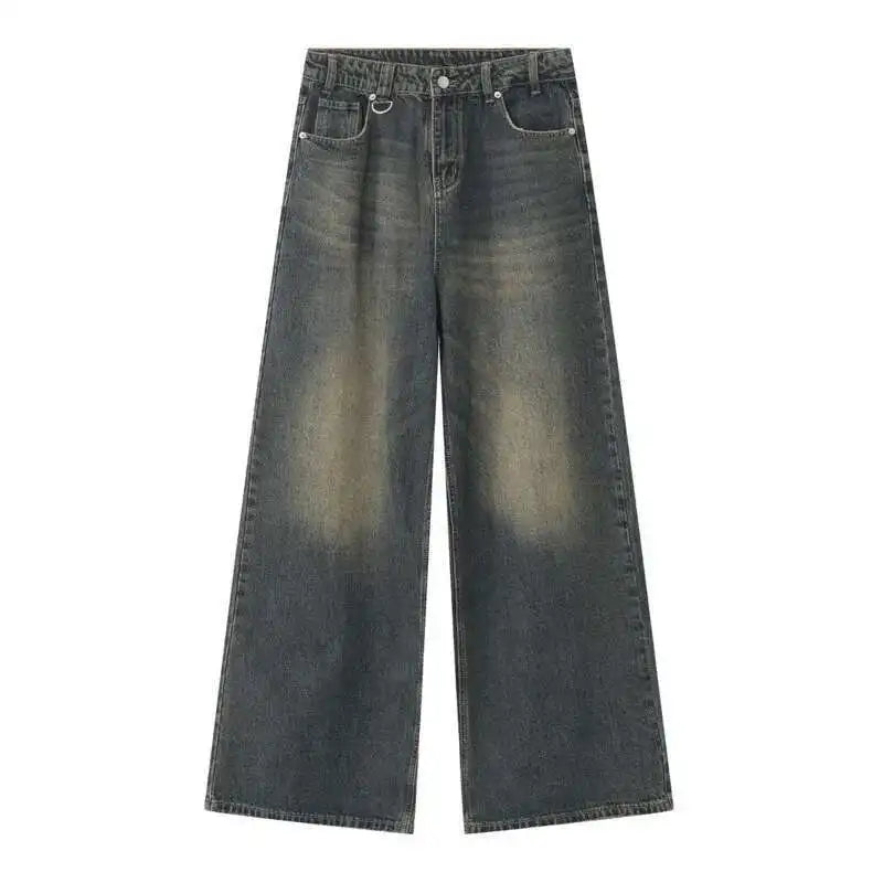 Men's Camouflage Wide-Leg Jeans – Vintage Washed Casual Denim, Size XS-XL