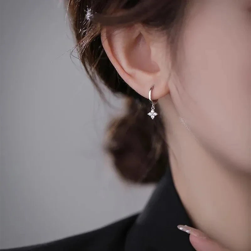 Clover Hoop Earrings with Zirconia in 925 Silver – Wedding & Party Jewelry