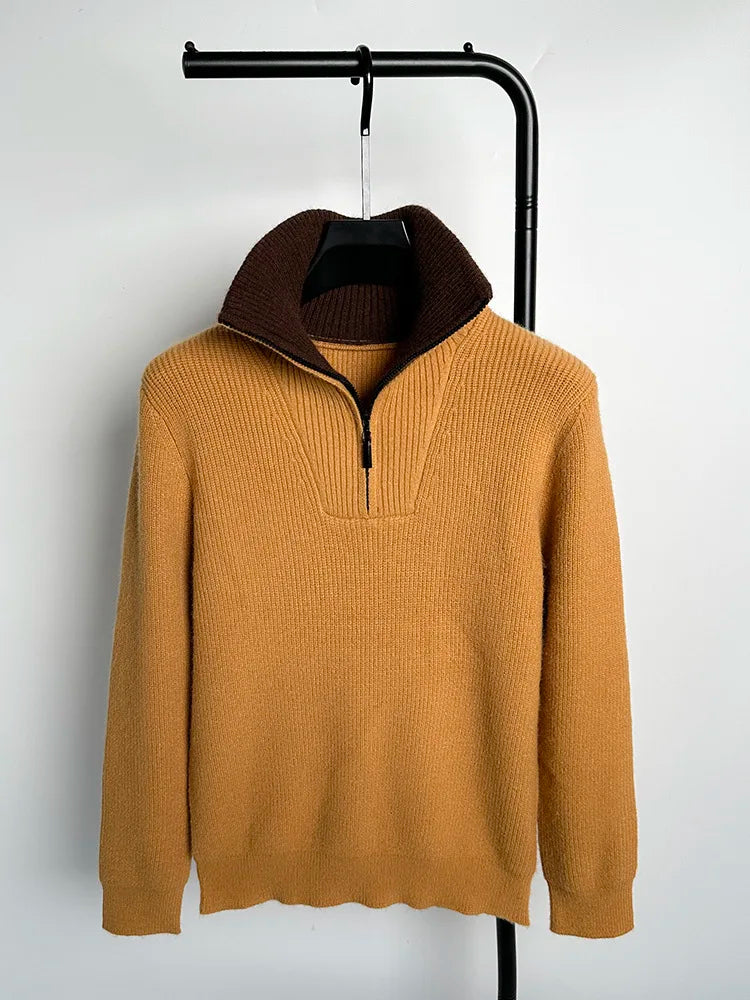 Half-Zip Mock Neck Knit Sweater – Warm Korean Style