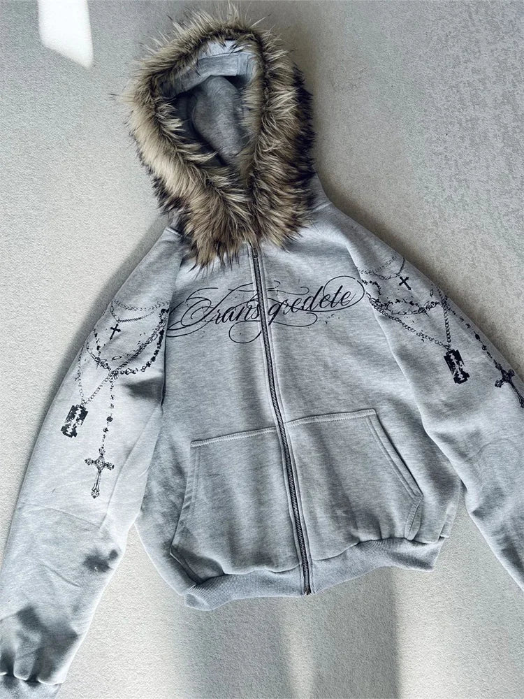 🖤 Chaqueta Gótica con Capucha y Pelo Sintético – Edición Invierno
