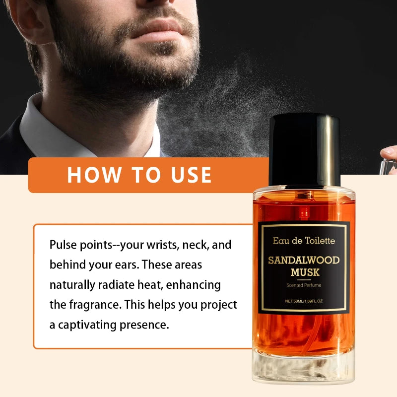 Perfume Hombre Sándalo Almizle Fresco y Duradero 50ml – Caballeroso Perfecto Para Citas