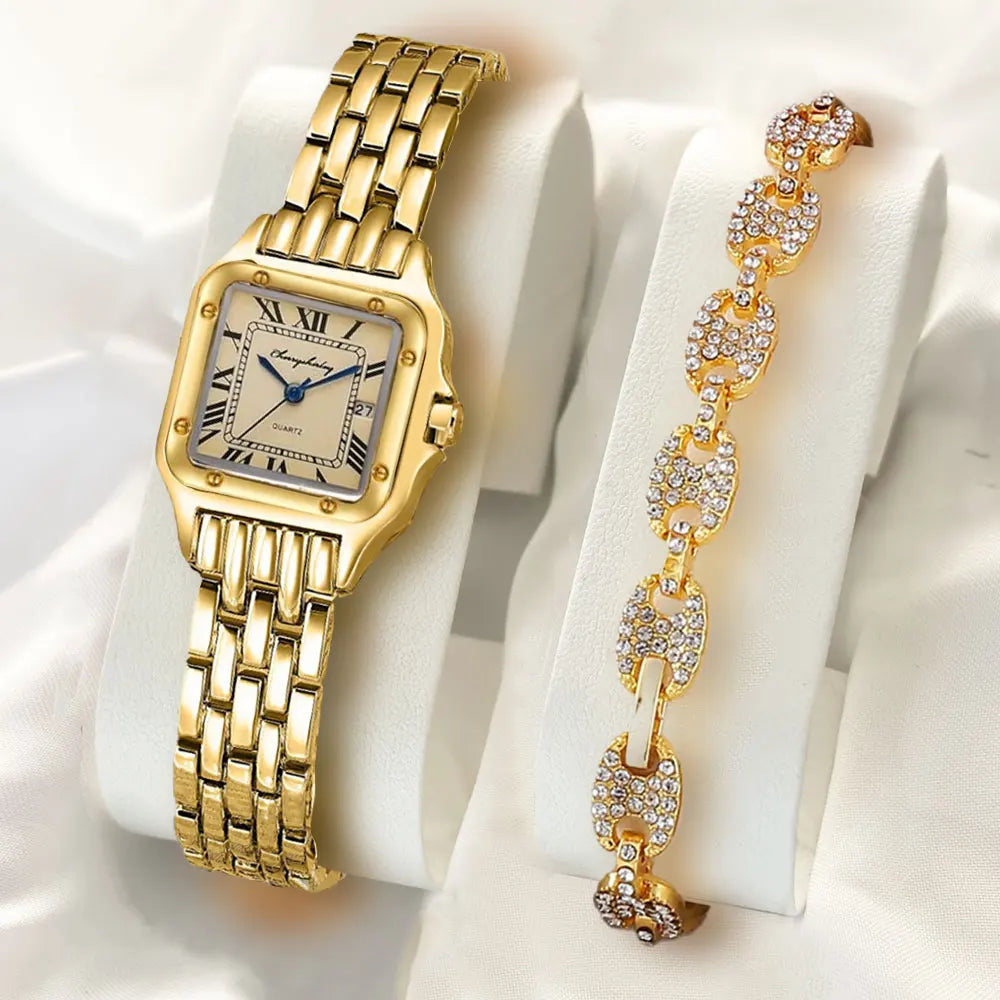 Reloj de Cuarzo con Brazalete de Diamantes – Colección Premium