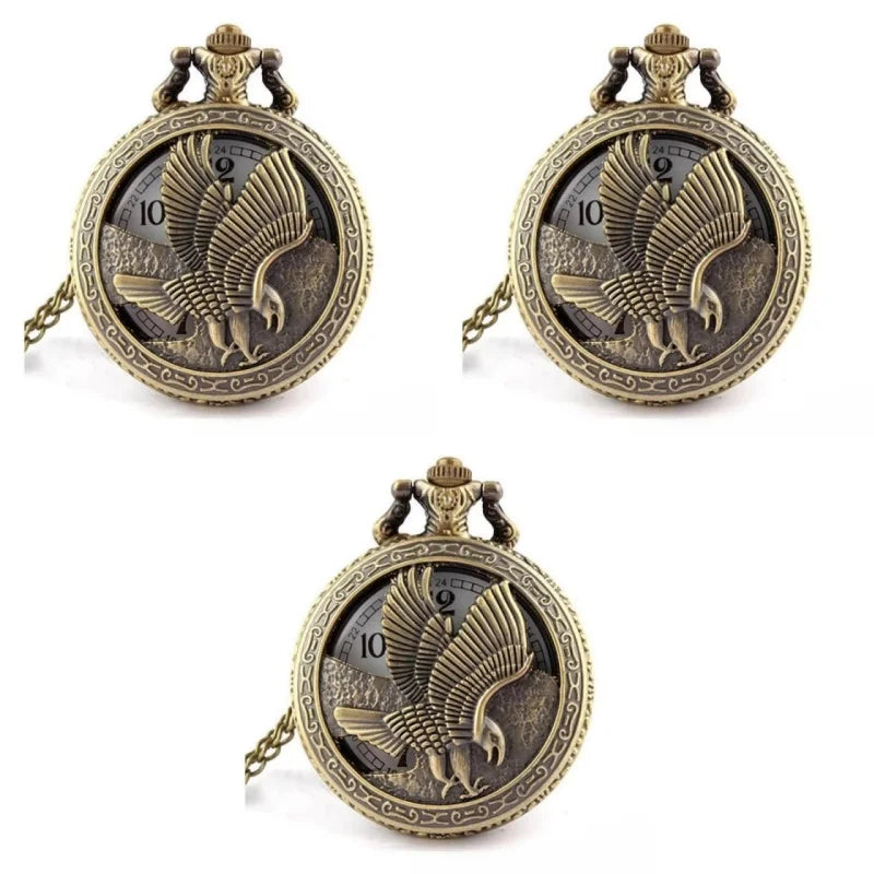 Reloj de Bolsillo Águila Bronce – Colgante Collar Cuarzo, Regalo Unisex Vintage