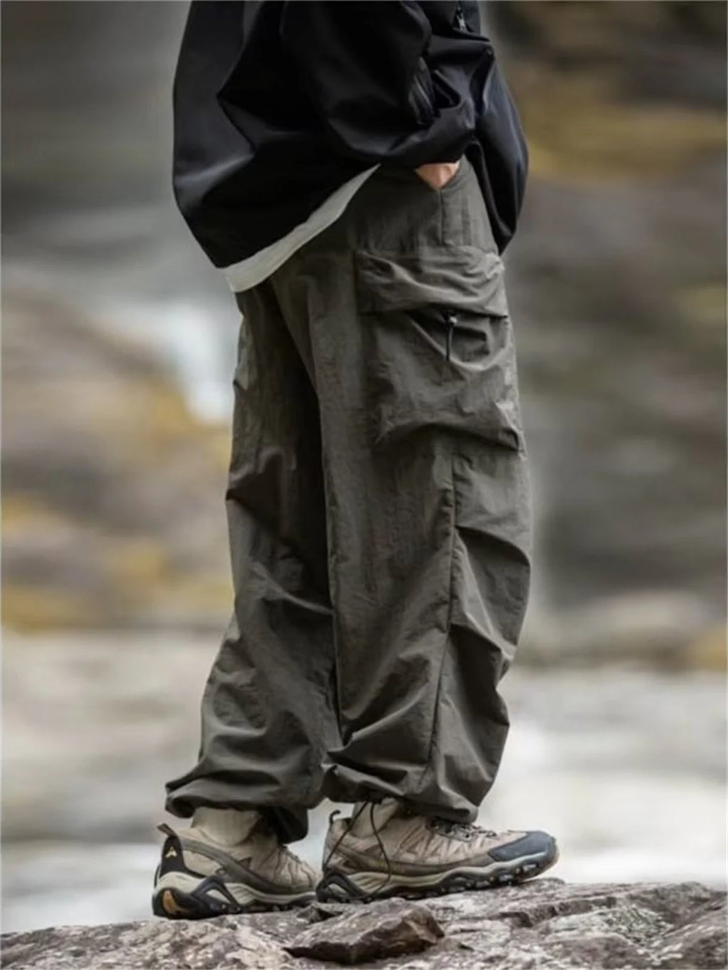 Pantalones Cargo Hombre Impermeables Hip Hop Harajuku – Montañismo Trabajo Casual Negro Primavera