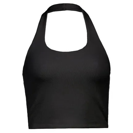 Top Camisola Halter Acanalado Mujer – Espalda U Descubierta, Slim Fit Y2K
