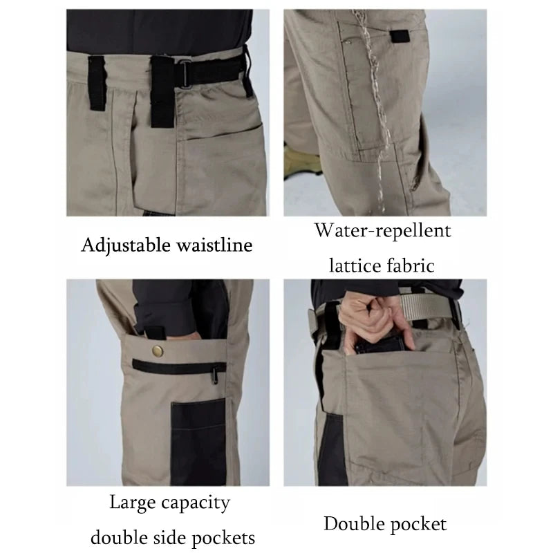 Men's wear-resistant work pants: multi-pocket straight cargo style, suitable for outdoor activities, tactical and casual style (spring/autumn).