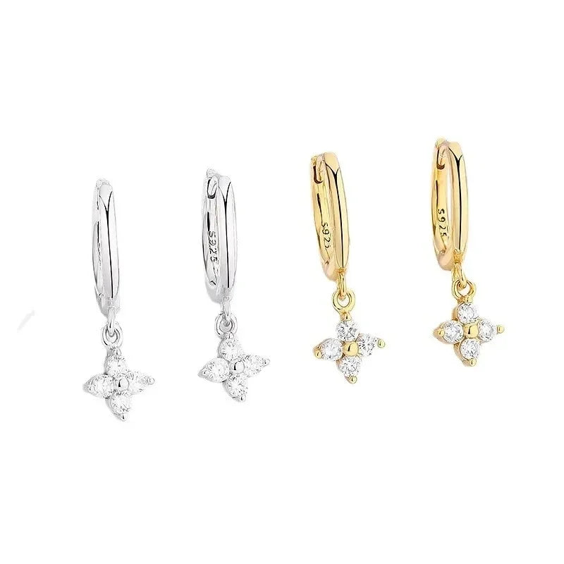 Clover Hoop Earrings with Zirconia in 925 Silver – Wedding & Party Jewelry