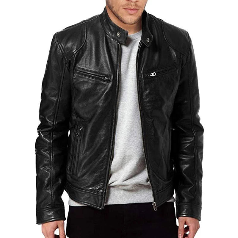 Cazadora Moto Hombre Cuero PU Slim Fit 2024 – Chaqueta Casual Cortavientos Moda Otoño
