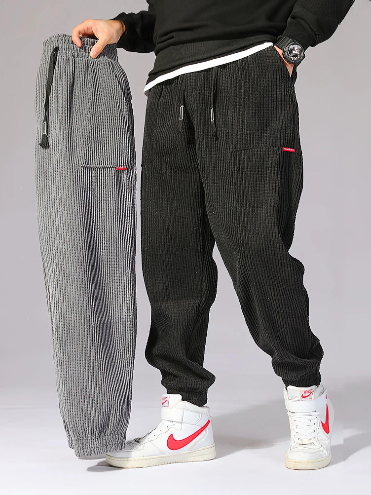 Men's Baggy Corduroy Tech Fleece Thermal Pants – Casual Sport Harem Joggers Fall Winter