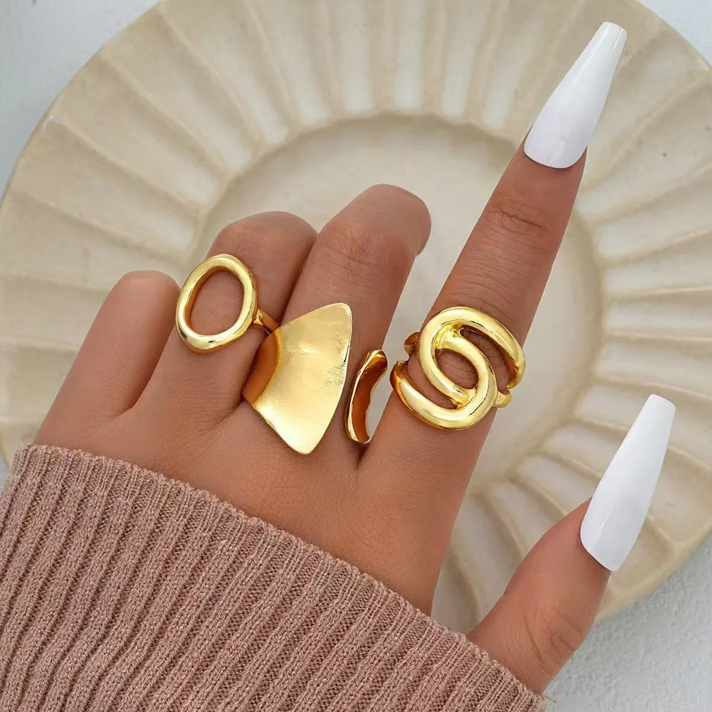 Set of 3 Geometric Punk Rings for Women – Minimalist Asymmetric Fashion Design