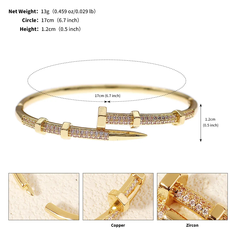 Pulsera Abierta de Cobre & Zirconia para Mujer – Joya Artesanal Moda Diaria