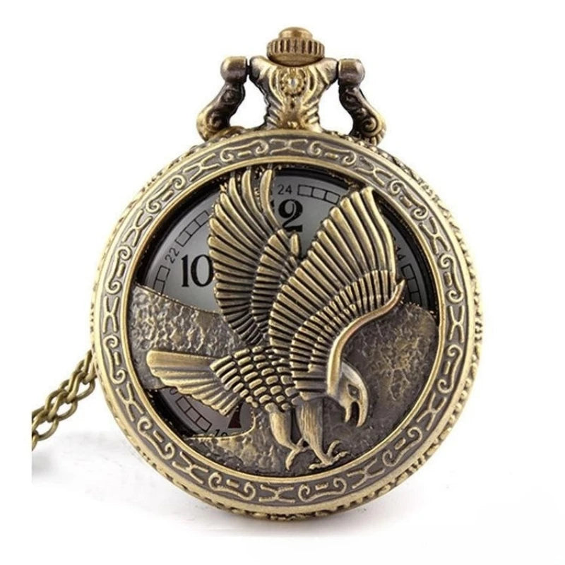Reloj de Bolsillo Águila Bronce – Colgante Collar Cuarzo, Regalo Unisex Vintage