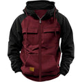 Chaqueta Hoodie Hombre Cremallera Patchwork Forro Polar – Multi-Bolsillos Cálida Otoño Invierno
