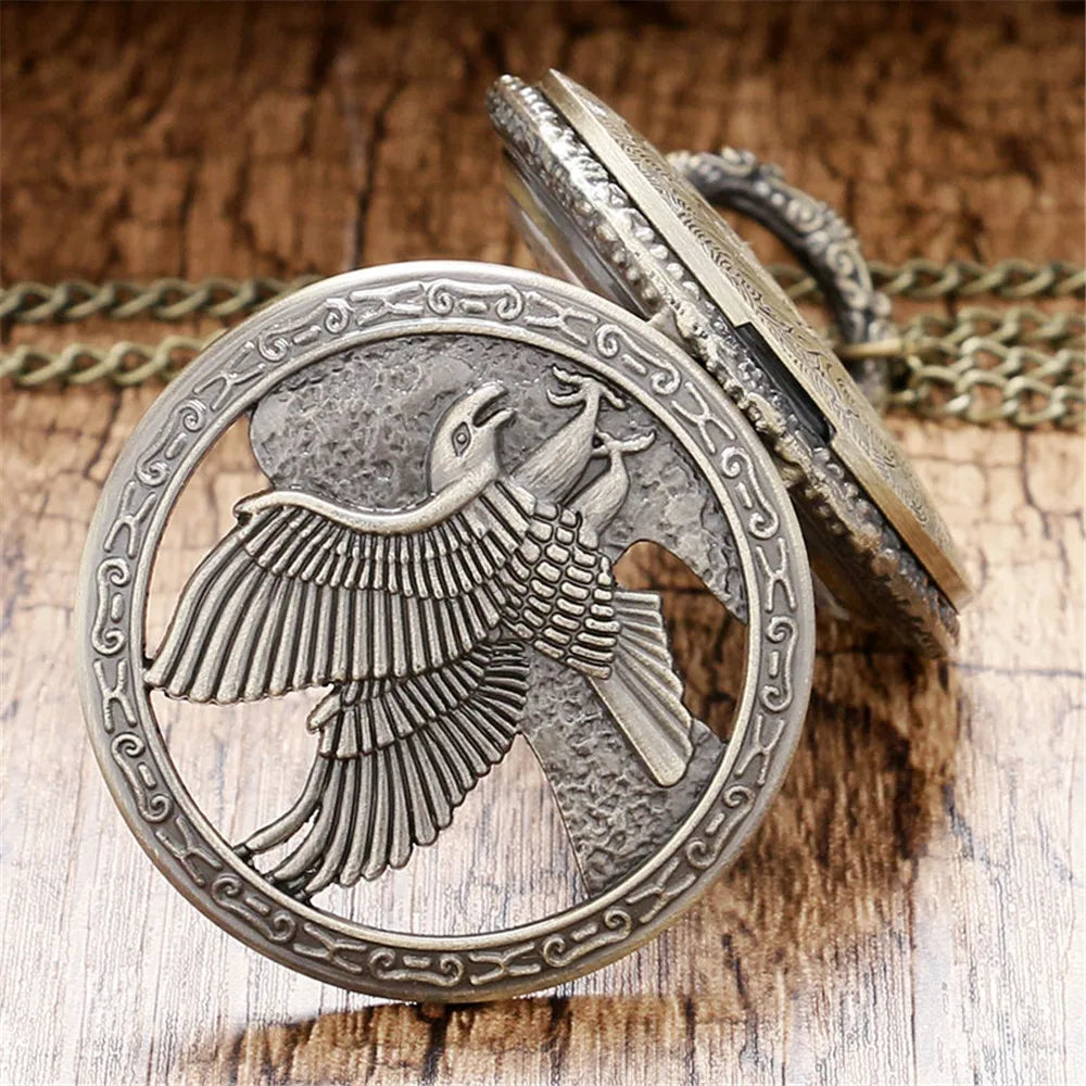 Reloj de Bolsillo Águila Bronce – Colgante Collar Cuarzo, Regalo Unisex Vintage