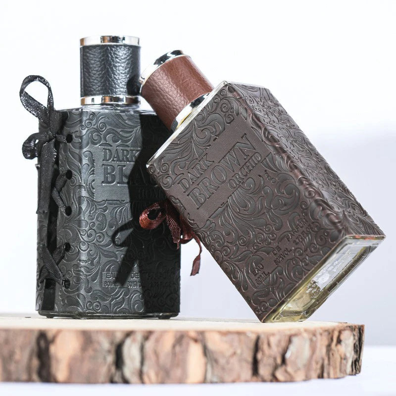 Men's Leather Sandalwood Woody Cologne 80ml – Fresh Natural Light Long-Lasting Dark Brown