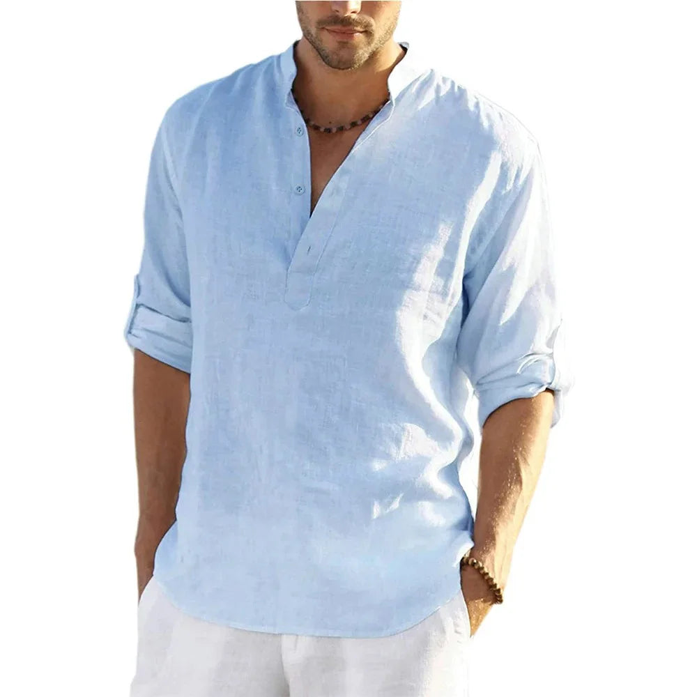 Men's Cotton Linen Long Sleeve Shirt – Loose Casual Spring Autumn, Size S-3XL