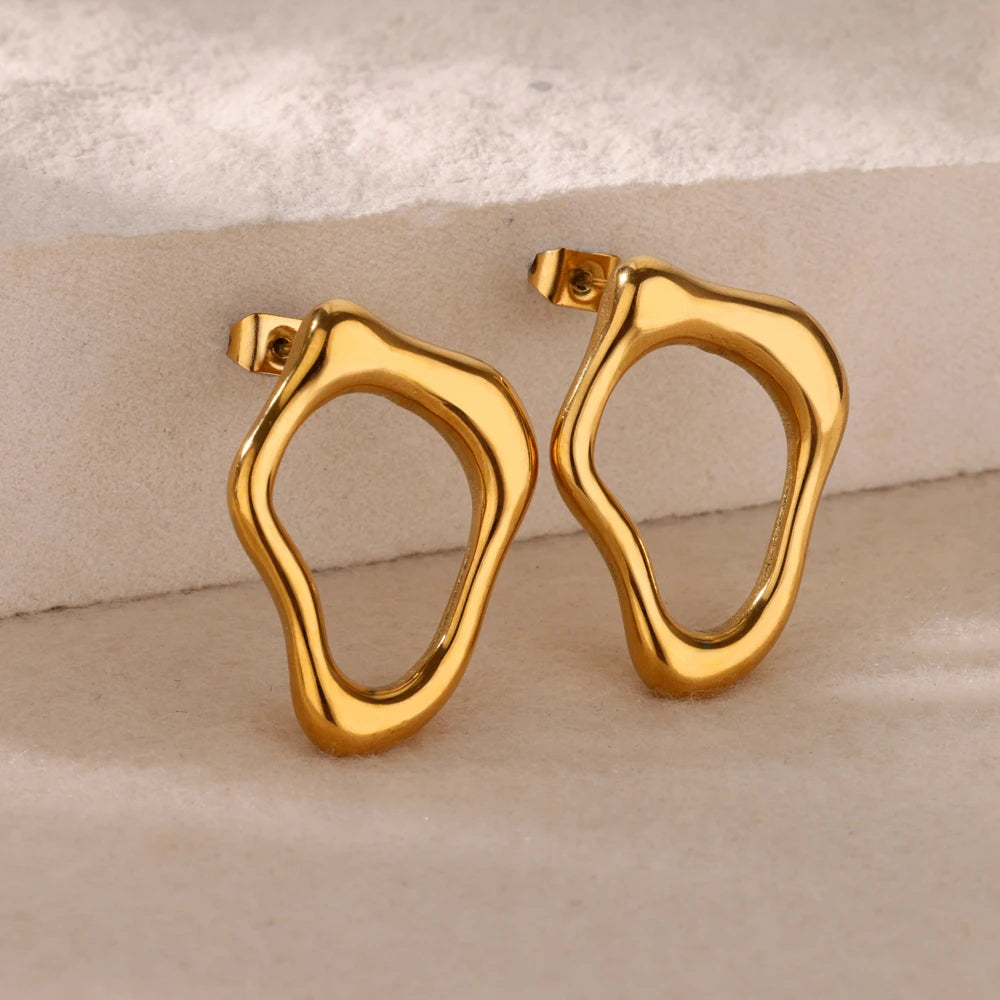 Irregular Stainless Steel Earrings – Aesthetic Gold Design for Women
