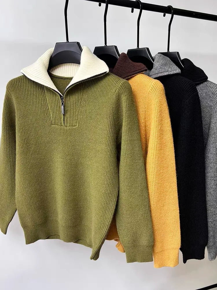 Half-Zip Mock Neck Knit Sweater – Warm Korean Style