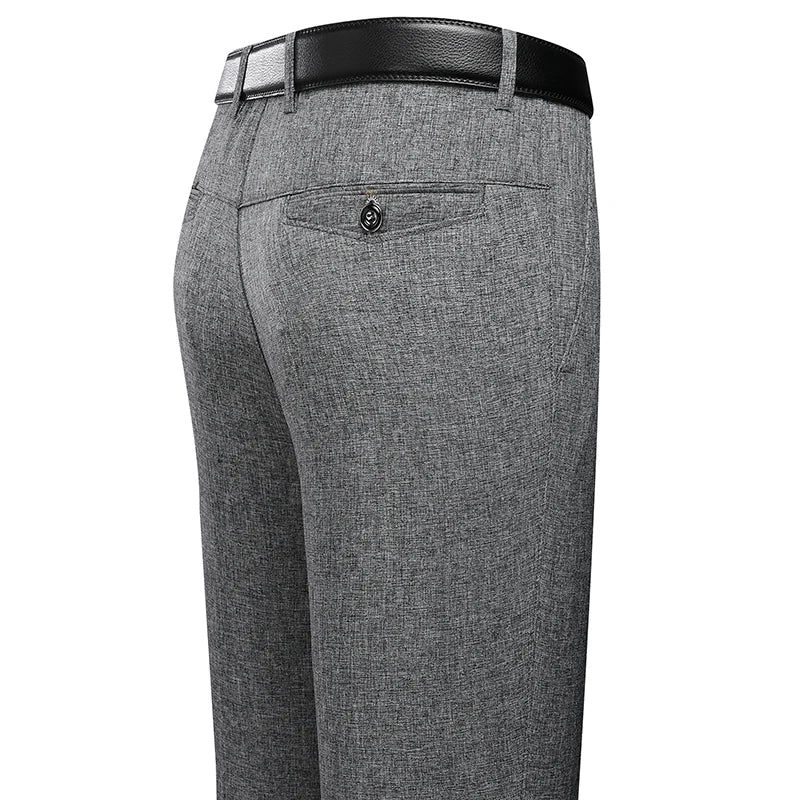 Men's Straight Formal Suit Trousers – Elastic Black Gray Office Spring Autumn